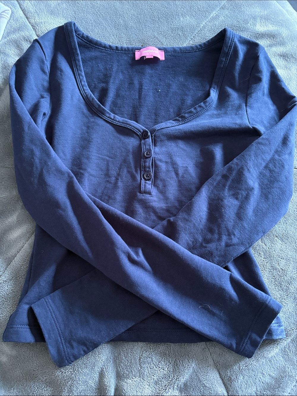 Edikted Navy Long Sleeve Henley Top